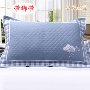 带绑绳棉纱布枕巾一对两条加大成人防滑落卡通田园