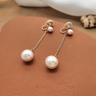 珍珠耳坠无耳洞耳夹女新款无痛蚊香盘耳饰长款气质法式高级感耳环