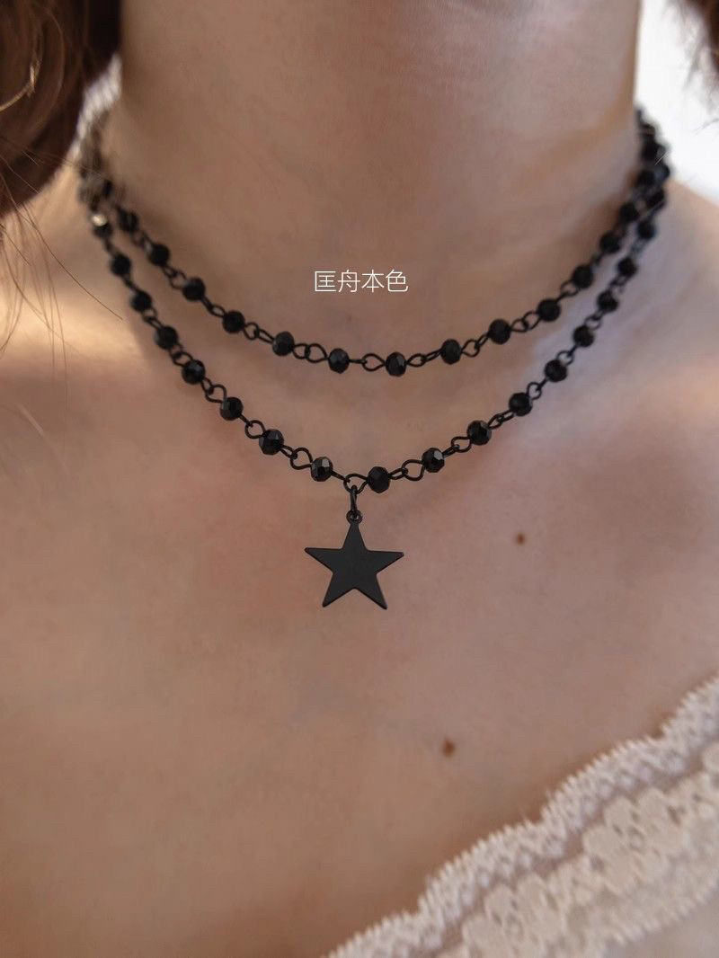 匡舟本色 哥特黑色小众设计星星五角星双层项链锁骨链暗黑高级