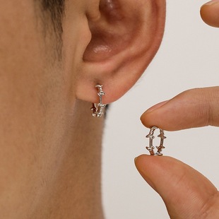 日韩简约荆棘耳环男士单只高级感复古耳饰设计耳钉男痞帅耳扣个性