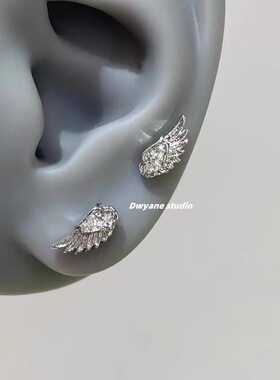 小众独特个性翅膀耳骨钉女钛钢拧扣耳钉耳蜗钉多耳洞叠戴耳环耳饰