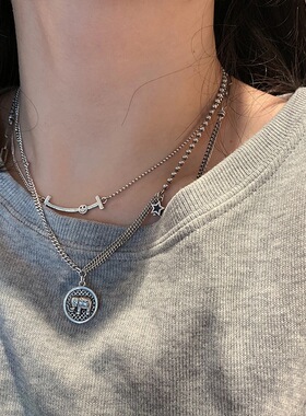 925泰银韩版项链叠戴女ins潮嘻哈星星大象复古秋冬简约百搭毛衣链