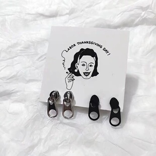 网红拉链耳钉暗黑风耳环女学生耳坠百搭朋克男女同款 潮蹦迪耳饰品