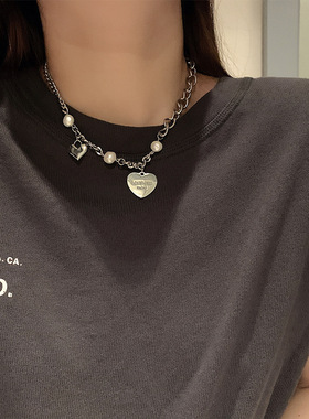 珍珠爱心轻奢小众长款锁骨链