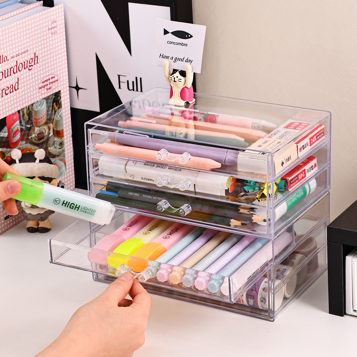 【抽屉式叠加】桌面文具收纳盒