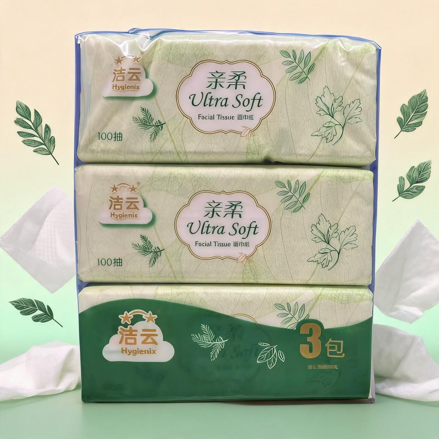 洁云亲柔面巾纸(100抽x3包)