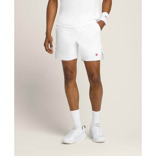 代购Wilson男士网球短裤透气排汗灵活伸展轻便舒适快速移动白色