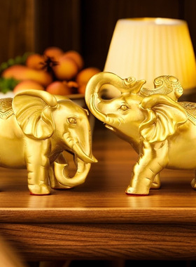 铜象摆件一对吸水大象客厅酒柜家居乔迁办公室店铺装饰工艺礼品o