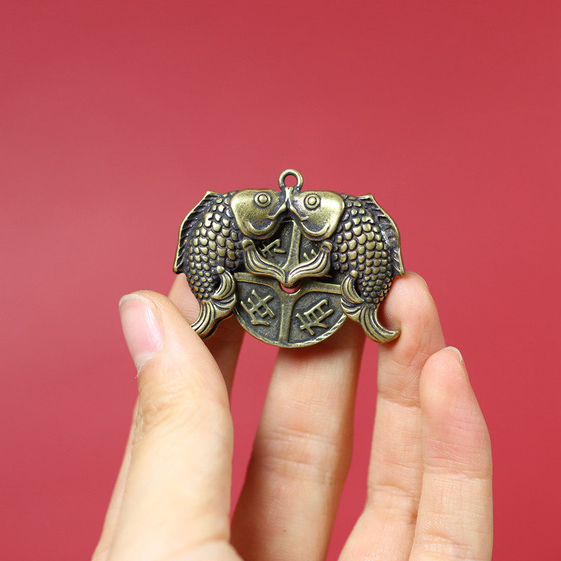 【回馈】黄铜双鱼双喜临门钥匙扣复古年年有余龙鱼工艺礼品