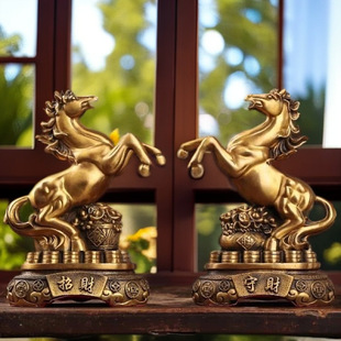 黄铜马摆件生肖马一对马守财马双马马到成功聚宝盆马家居客厅o