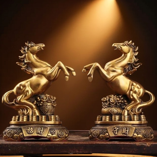 黄铜马摆件生肖马一对马守财马双马马到成功聚宝盆马家居装饰o