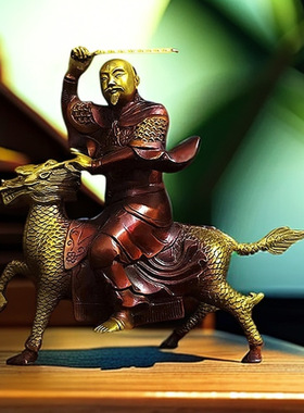 九天应元雷声普化天尊雷神摆件黄铜彩绘南极长生大帝雷祖神像o