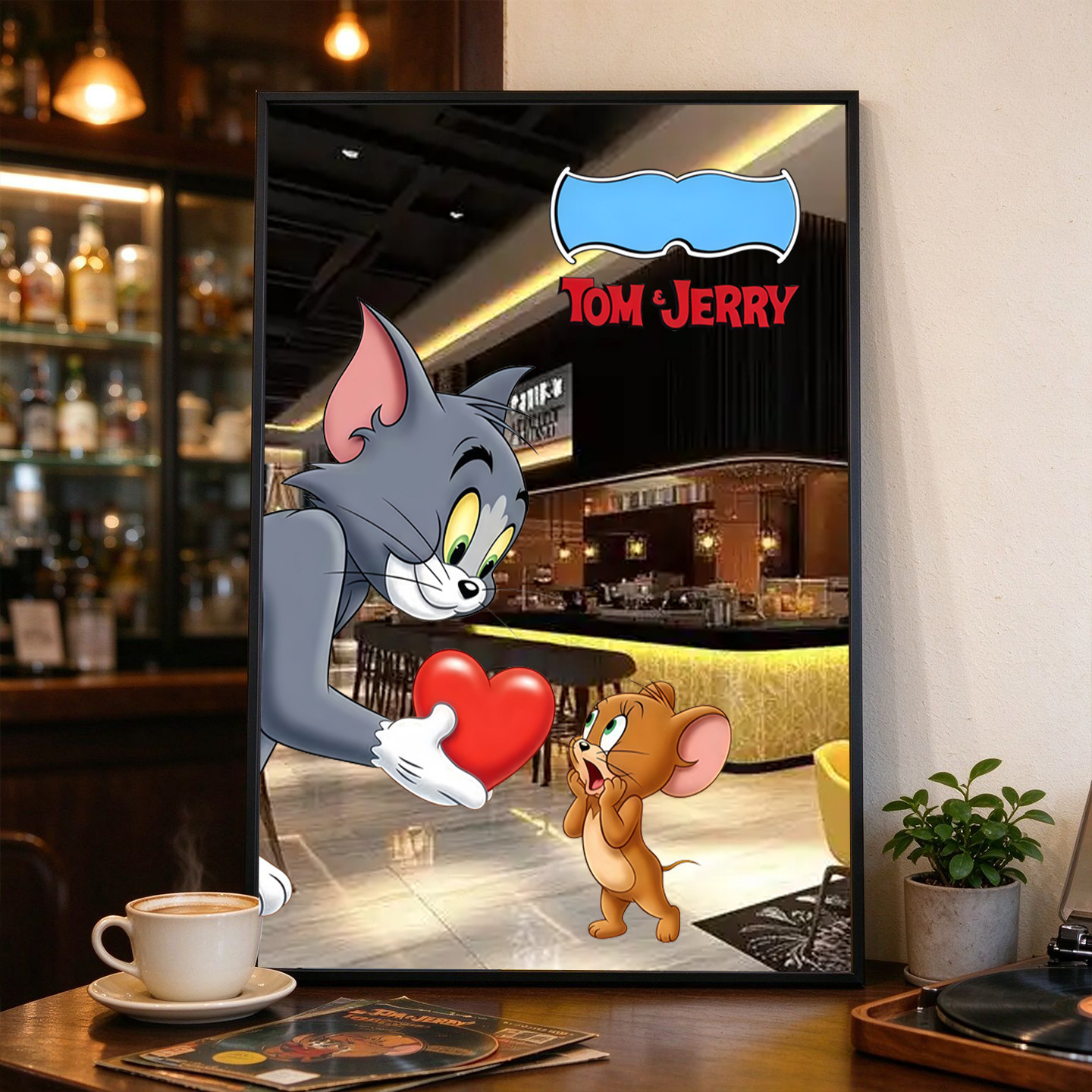 猫和老鼠镜面装饰画童装店咖啡店收银台背景墙卡通创意镜子挂画