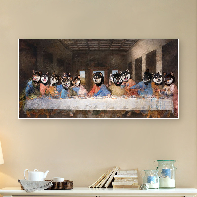 恶搞猫咪装饰画最后的晚餐咖啡馆餐厅饭店挂画宠物店猫咖狗狗壁画