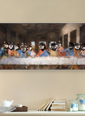 恶搞猫咪装饰画最后的晚餐咖啡馆餐厅饭店挂画宠物店猫咖狗狗壁画