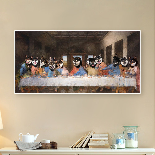 恶搞猫咪装饰画最后的晚餐咖啡馆餐厅饭店挂画宠物店猫咖狗狗壁画
