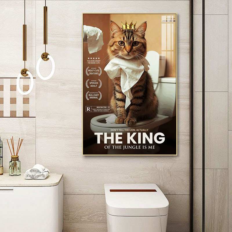卫生间猫咪装饰画美式英文浴室厕所马桶挂画动物狗狗toilet壁画