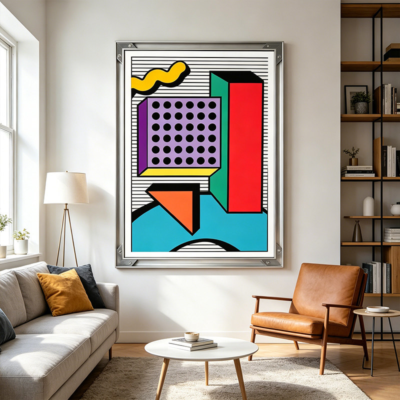 孟菲斯几何抽象艺术挂画客厅卧室书房壁画小众工作室撞色装饰画