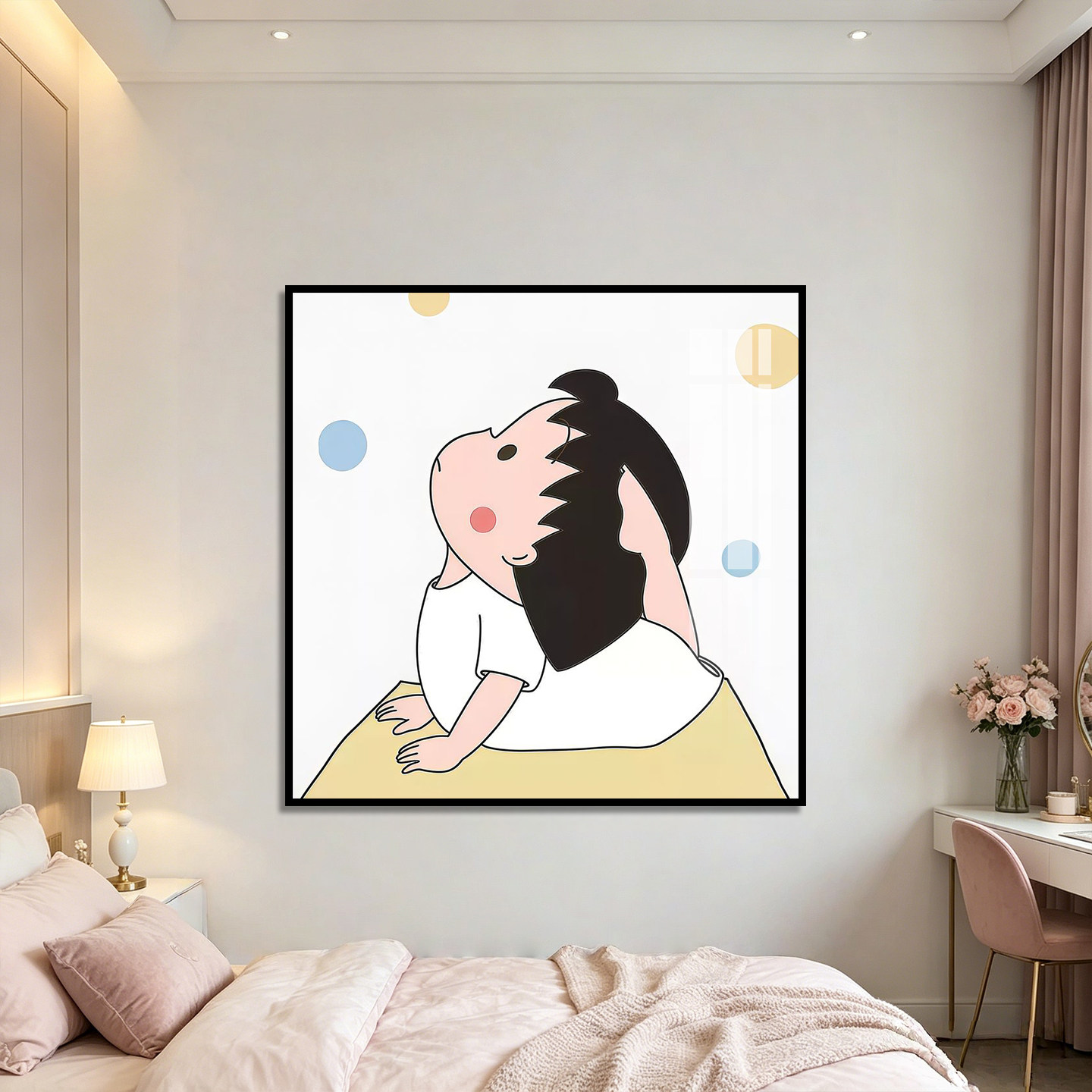 樱桃小丸子挂画系儿童房装饰画奶油风卡通少女心卧室书房挂画