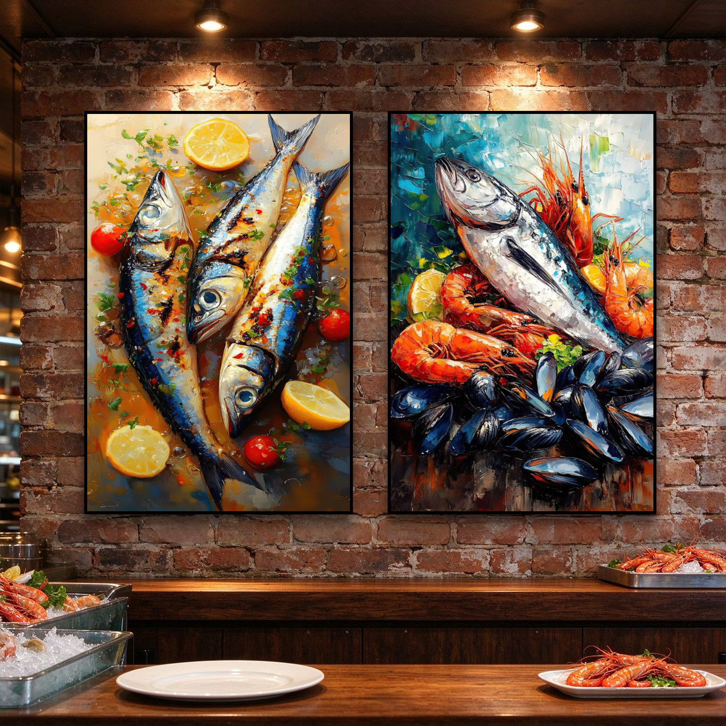 海鲜美食装饰画海鲜餐厅挂画生鲜店大排档餐馆饭店鱼虾贝类壁画