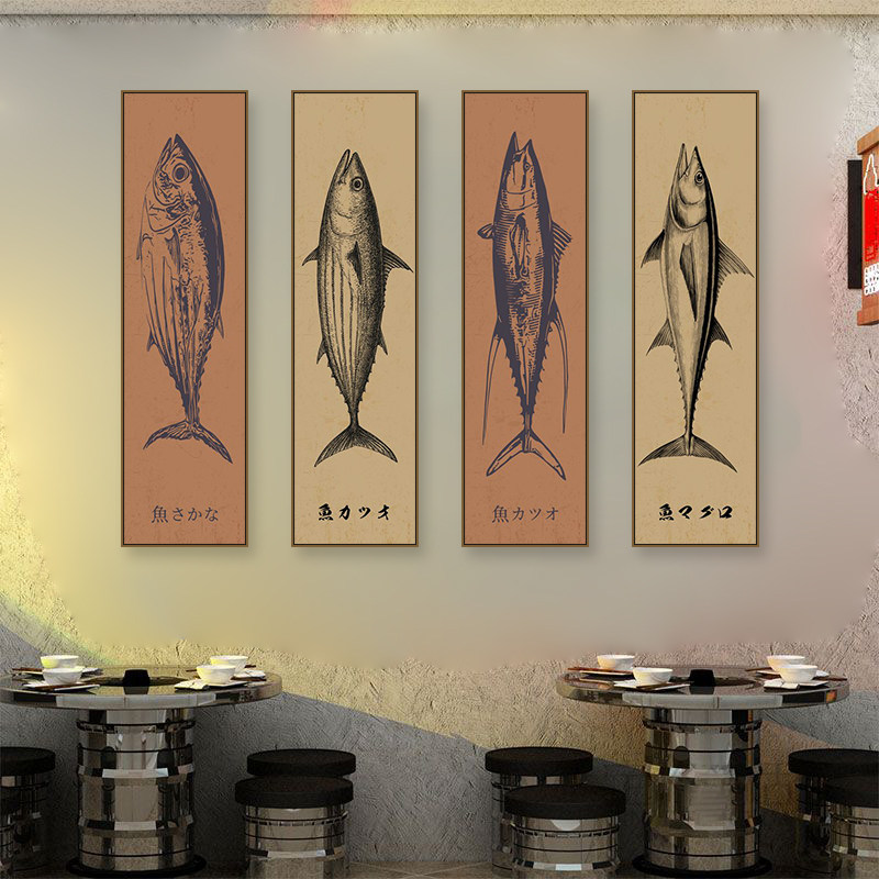 日式挂画寿司店三文鱼金枪鱼料理装饰画日本餐厅浮世绘和风壁画