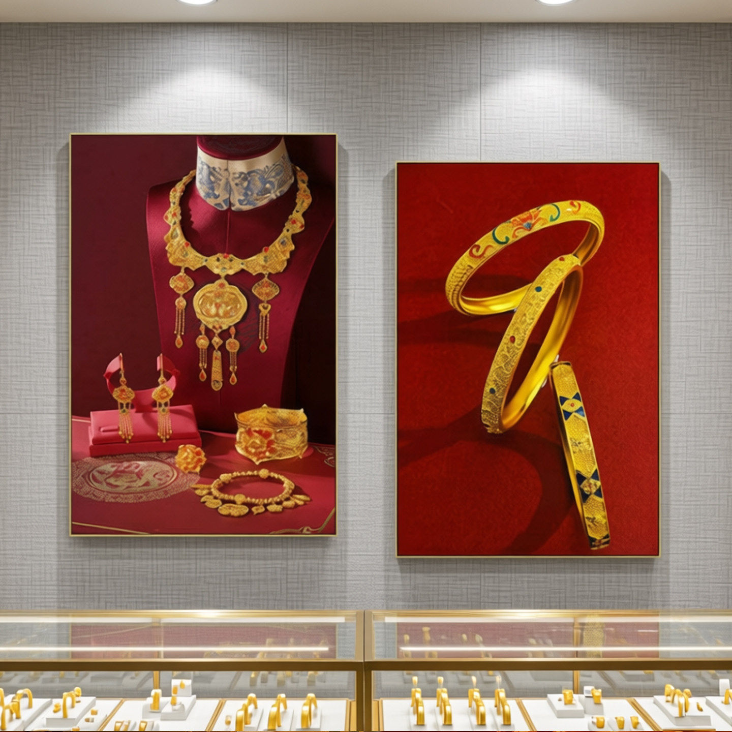 黄金婚戒首饰挂画项链珠宝店直播间背景墙布置装饰画典当行墙壁画