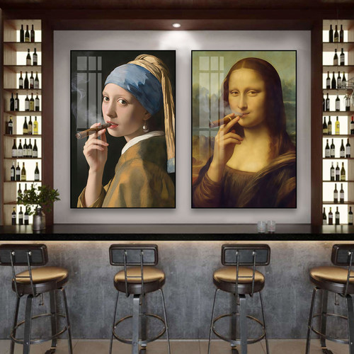 雪茄吧墙面装饰画蒙娜丽莎挂画酒吧挂画烟酒行清吧夜店会所墙壁画