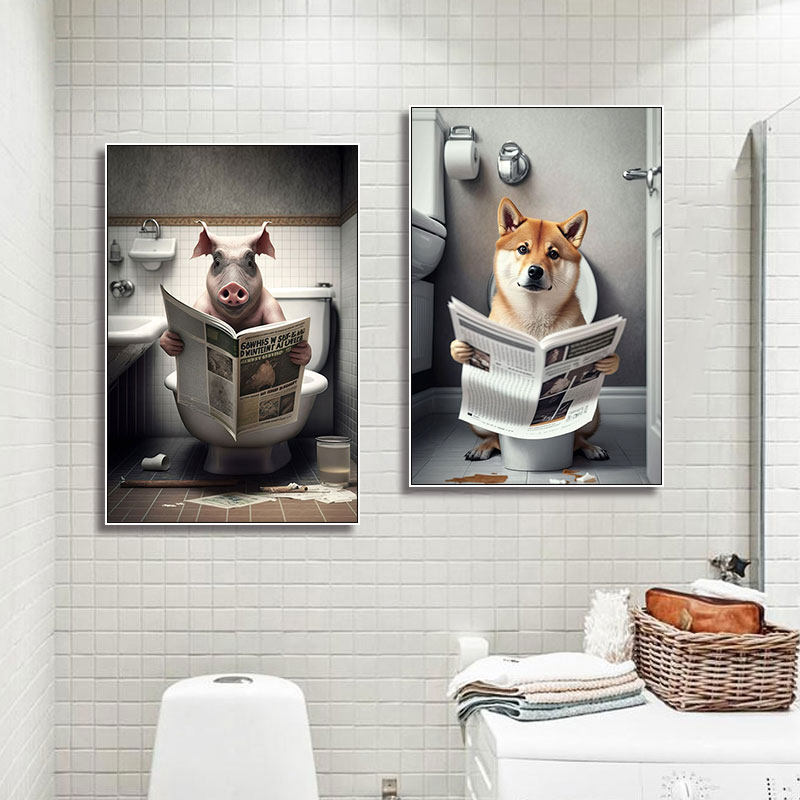 卡通动物卫生间装饰画厕所洗手间挂画酒店宾馆浴室防水创意狗壁画