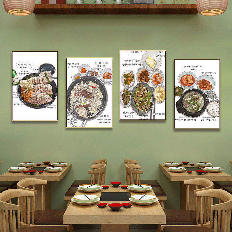 韩国美食装饰画韩式料理店韩餐店餐厅韩文韩语挂画烤肉炸鸡店墙画