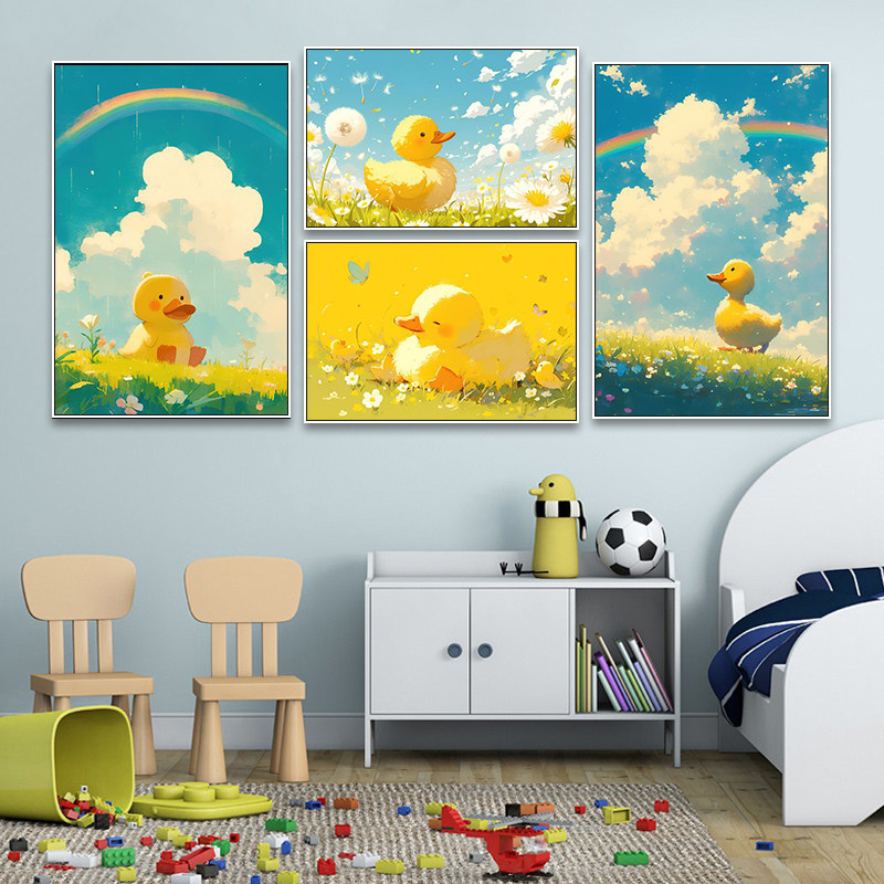 可爱小黄鸭挂画浴室卫生间早教中心儿童房系装饰画婴儿游泳馆壁画