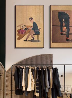 服装店装饰画西装裁缝店男装店墙面壁画礼服手稿设计图背景墙挂画