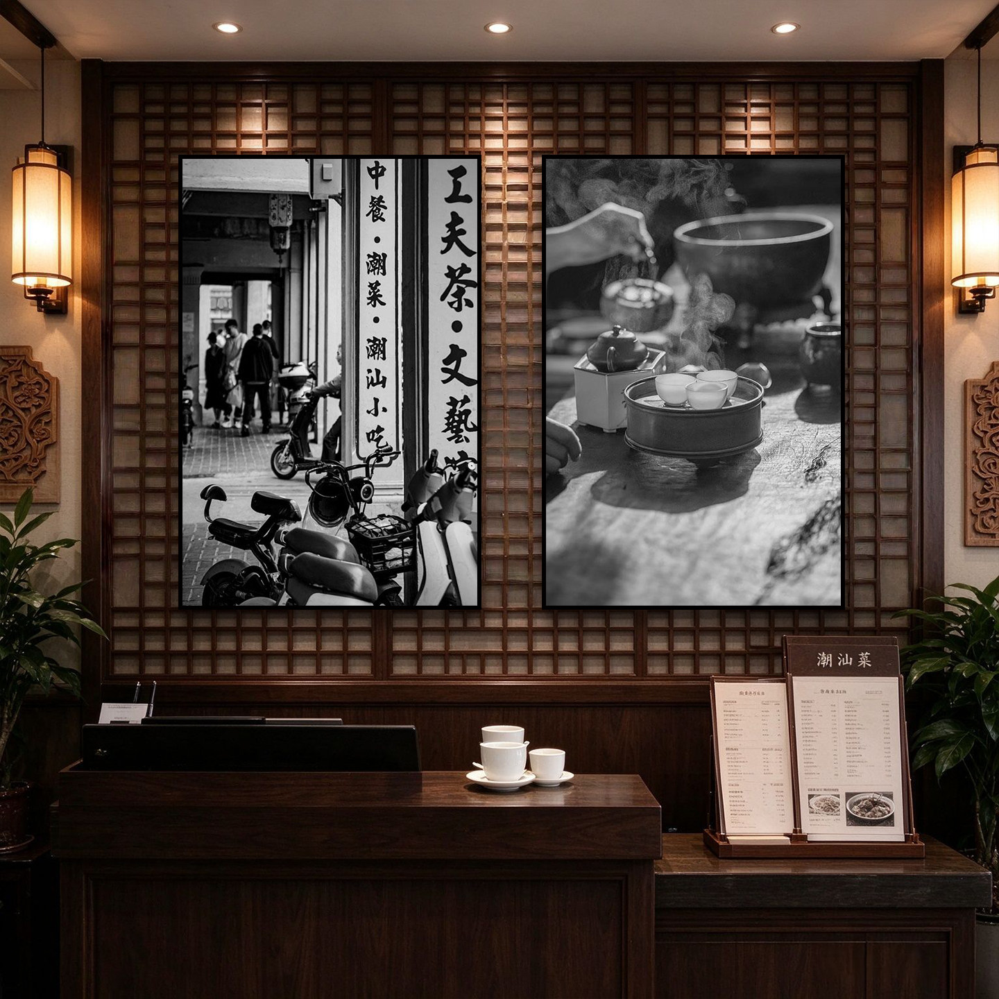 汕头老照片装饰画潮汕英歌舞挂画潮汕菜馆餐饮店复古黑白人文壁画