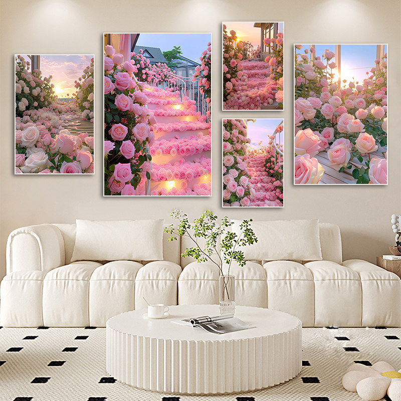 玫瑰装饰画治愈系ins风粉色花海