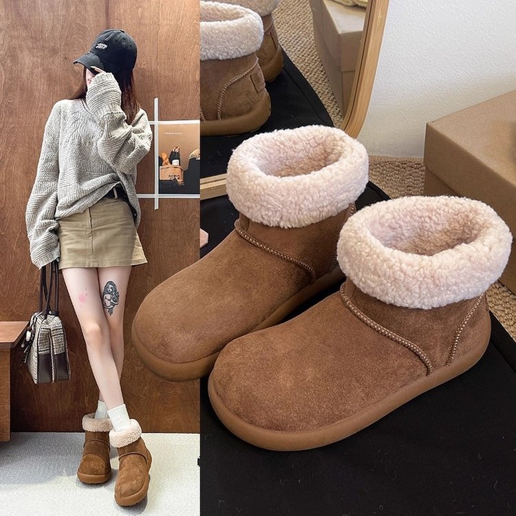 2025年秋冬新款保暖勃肯雪地棉小土豆毛毛短靴软底加绒加棉雪地靴