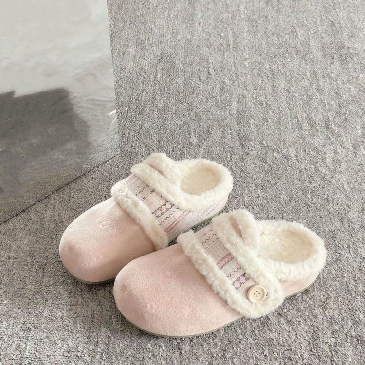 毛毛厚底拖鞋冬季外穿加绒勃肯鞋包头半拖鞋2026新款休闲风棉拖鞋