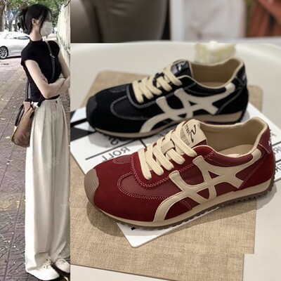 德训鞋女款2025秋冬新款复古皮面厚底阿甘鞋超火百搭运动休闲板鞋