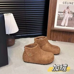 加绒增高勃肯小短靴女2025新款冬季爆款保暖鞋女厚底增高勃肯棉靴