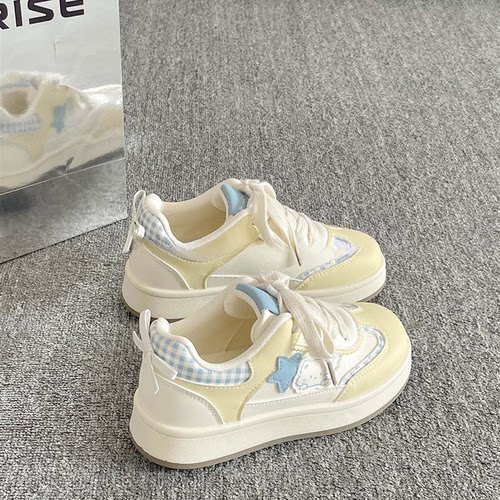 可可辛 韩系厚底小白鞋女款2025新款板鞋子女ins潮百搭小众面包鞋