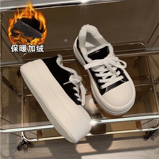 小个子高颜值加绒保暖糕小白鞋2025冬季新款厚底增高丑萌大头板鞋