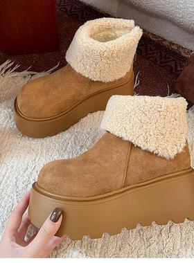 网红复古厚底雪地靴女款2024新款冬季加绒加厚保暖棉鞋子勃肯棉鞋