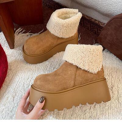 网红复古厚底雪地靴女款2024新款冬季加绒加厚保暖棉鞋子勃肯棉鞋