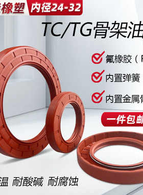 氟胶骨架油封内径24-32耐高温耐腐蚀耐磨TC骨架油封水封TG4外螺纹