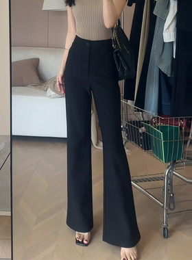 黑色高腰垂感微喇西装裤女2025秋冬新款弹力显瘦不贴腿喇叭拖地裤