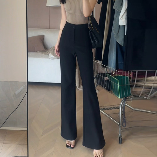 黑色高腰垂感微喇西装裤女