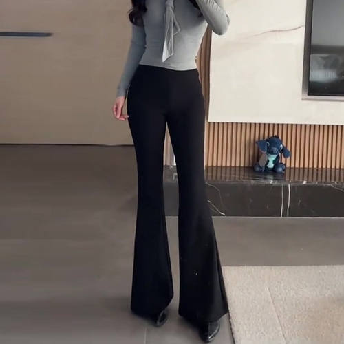 黑色高腰显瘦微喇西装裤女