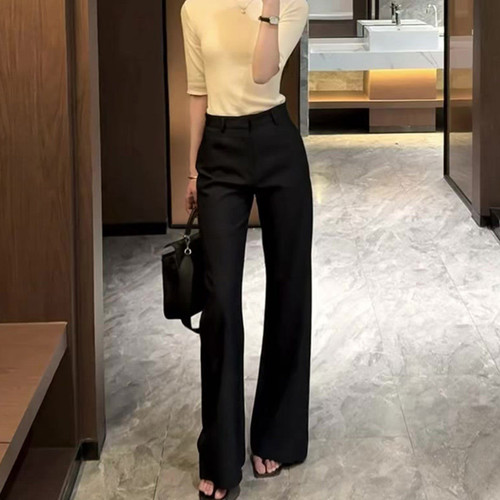 黑色高腰显瘦通勤西装阔腿裤女