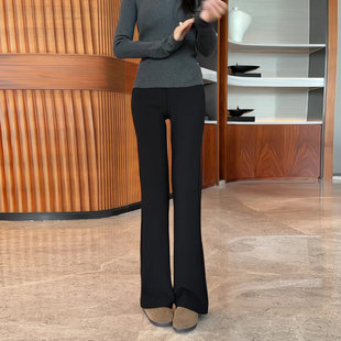 新款 显瘦弹力休闲喇叭裤 黑色微喇裤 简约高腰修身 女时尚 2025年冬季