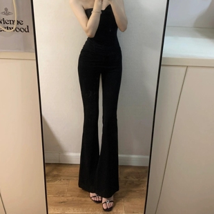 微喇西装 女夏季 黑色修身 裤 子 2025新款 辣妹高腰显瘦垂感休闲喇叭裤