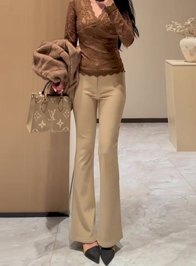 巨好看的卡其色窄版微喇西装裤女2025秋冬新款显瘦显瘦百搭直筒裤