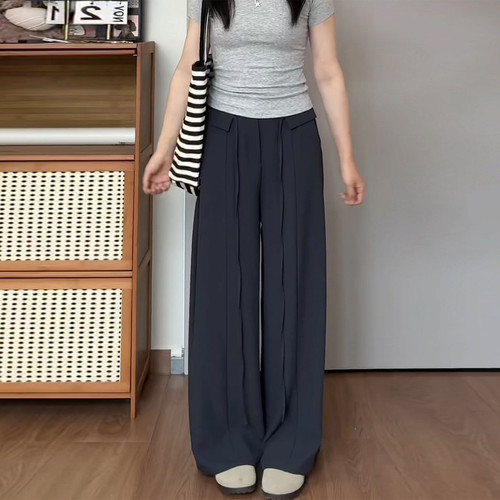 夏季薄款高腰垂感阔腿休闲裤女